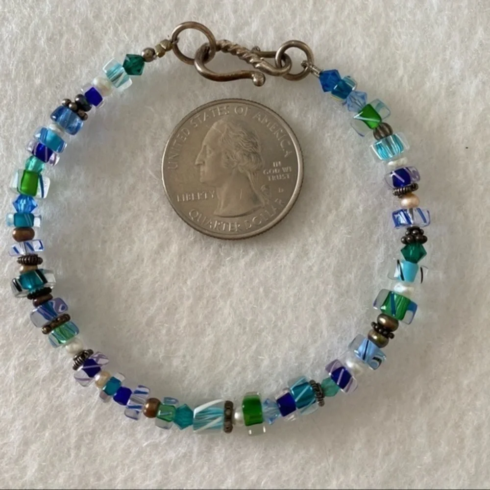 925 Sterling Silver Cerulean Turquoise Blue Green Handmade Beaded Bracelet NEW